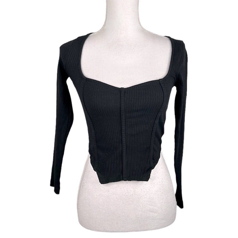 ASOS Black Ribbed Long Sleeve 90s Y2K‎ Top Size Small